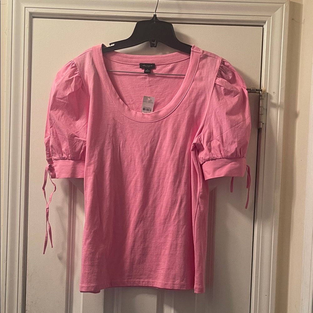 Ann Taylor Pink Puff Sleeve Top